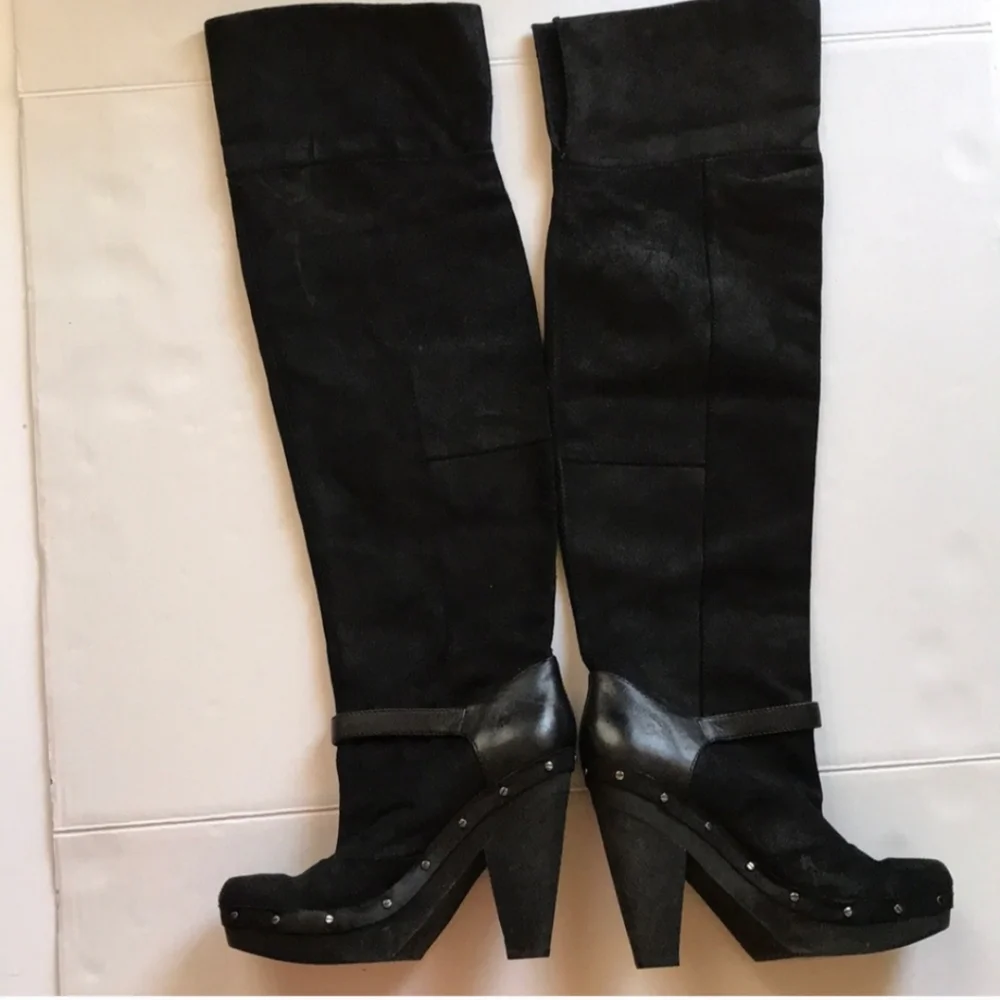 Rachel Roy RFEnkala Black Suede Over The Knee Square Toe Size 8
